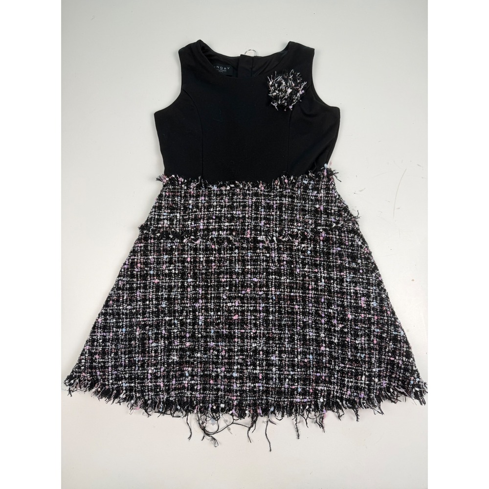 Laundry by Shelli Segal Girls Black Tweed Fringe Sleeveless Dress Size 16